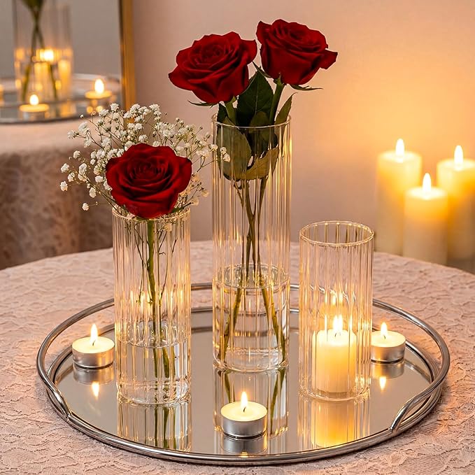 24 Pcs Cylinder Vases Set for Centerpieces, 6/8/10 Inch Tall Clear Glass Vase, Hurricane Floating Candle Holder for Wedding Table Decor, 2.5''/2.7''/3.3''' Diameter (2.7'' X 5.9'',7.9'',9.8'')