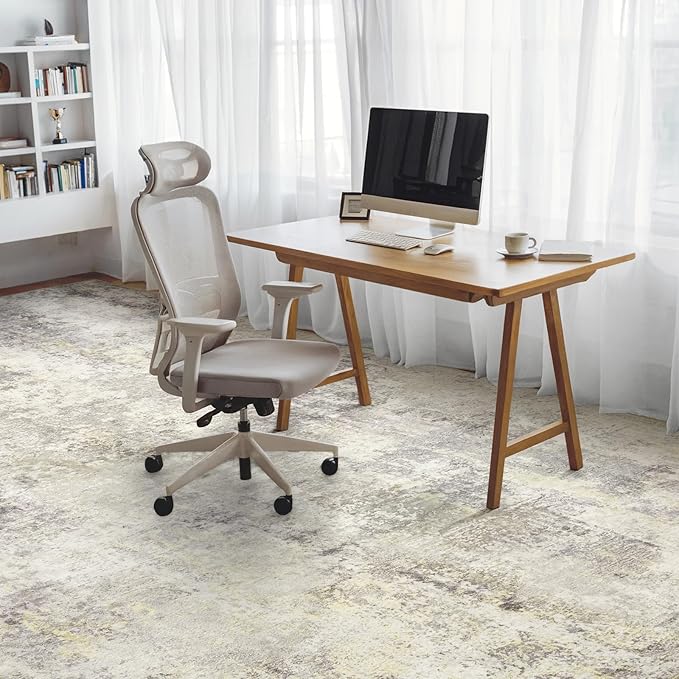 AREAMAY Washable Area Rug 5x7 - Neutral Modern Abstract Rugs, Soft Non Slip Thin Carpet with for Bedroom, Under Dining Room Table, Home, Office, Dorm, Office Rolling Chair - Brown Grey