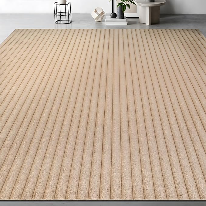 Beverly Rug Non Slip Area Rug 4 x 6 Modern Durable Ultra Soft Ribbed Indoor Rugs for Living Dining Room Office Stain Resistant Non Shedding Casual Easy Shag Indoor Carpet Beige 4x6