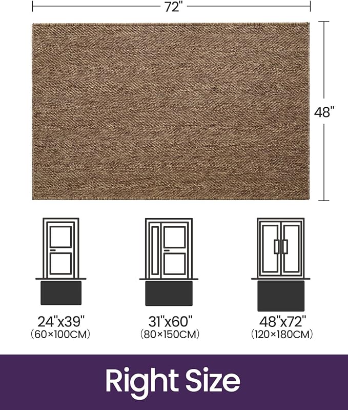 DEXI Dirt Trapper Door Mat, 48x72 Washable Doormat, Dirt Resistant and Absorbent, Easy Clean Low-Profile Floor Rugs for Entryway, Front Door, and Inside Entrance, Brown