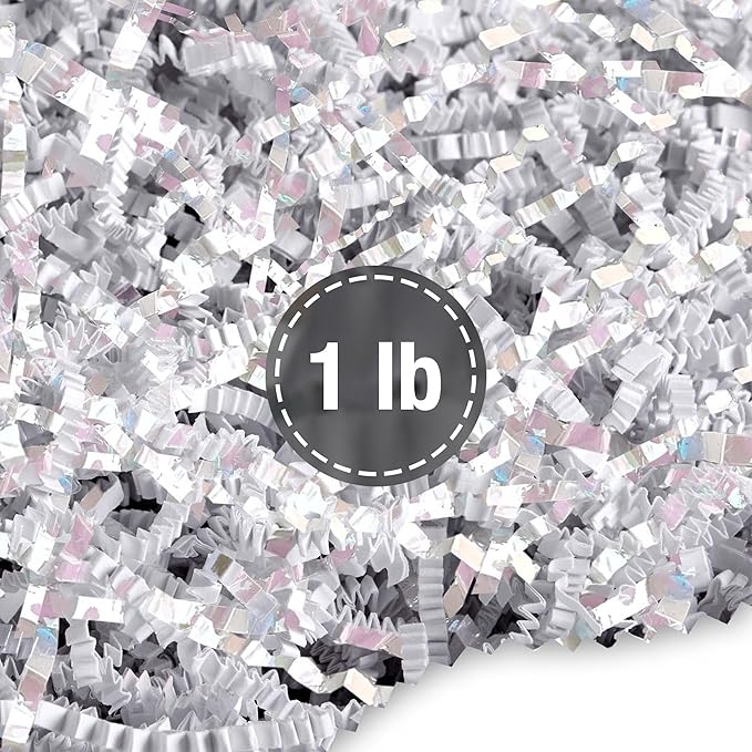 FRILLZ Crinkle Cut Paper Shred Filler for Baskets, Gifts, Packing and Protecting your Mother's Day, Birthday, Weddings, Anniversary, Valentines Day, and other gifts (1 pound, Diamond White)