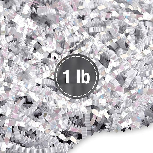 FRILLZ Crinkle Cut Paper Shred Filler for Baskets, Gifts, Packing and Protecting your Mother's Day, Birthday, Weddings, Anniversary, Valentines Day, and other gifts (1 pound, Diamond White)