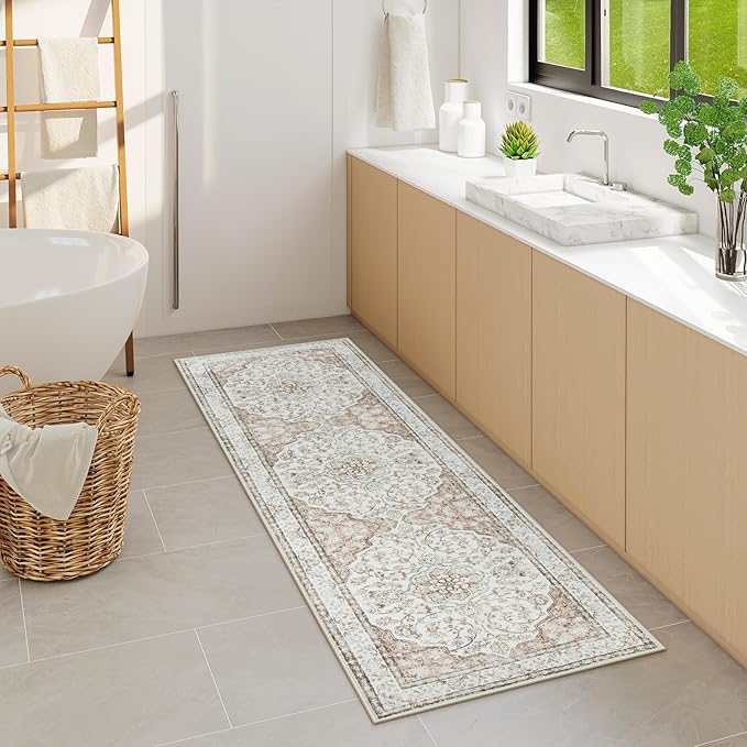 Lahome Oriental Kitchen Runner Rug,2x6 Washable Runners for Hallways Non-Slip Bathroom Rug Runner 6ft,Ultra-Thin Soft Indoor Rug Boho Traditional Carpet Runner for Bedroom Laundry Room Terracotta