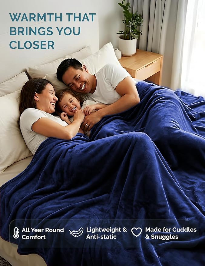 Casa Platino Fleece Blanket King Size – 300 GSM Navy Blue Fleece Throw for Bed or Couch – Soft Cozy Warm Holiday Bed Blanket for Winter, Fuzzy Plush Elegant Gifts for Men - 108x90 Inch