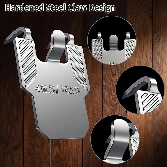 New Picture Hangers Claw Hooks for Drywall, 20-Piece Set - Hardened Steel Claw Design, Tool-Free Installation, Holds Up to 40 lbs, Perfect for Home & Office Decor