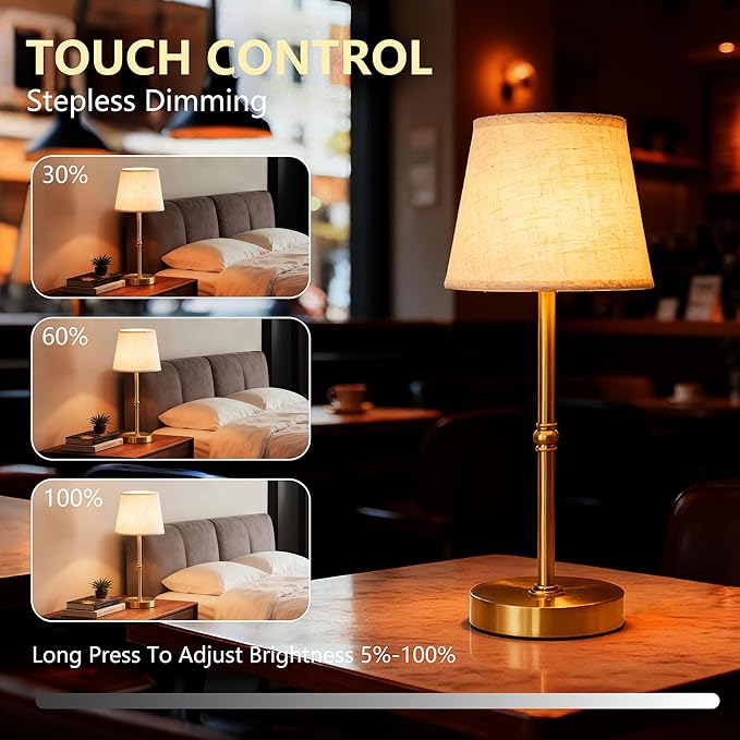 Bedside Table Lamp，3 Level dimmable Touch Control lamp，6000mAh Battery, USB Charging Port, LED Bulb Included, Suitable for bedrooms, desks, and Dining Tables