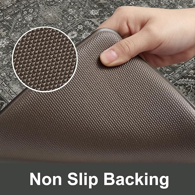 KIMODE Kitchen Mat for Floor Cushioned Anti Fatigue, 20"x71"+20"x32" Farmhouse Kitchen Rugs Sets of 2, Non Slip Waterproof Kitchen Floor Mat, Standing Mat for Sink Laundry Office Desk Green/Grey