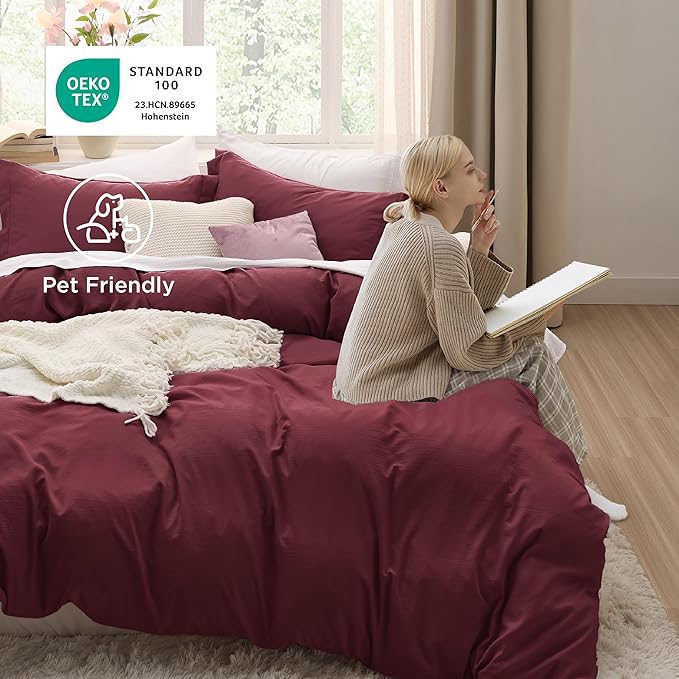 Bedsure Winery Duvet Cover Full Size - 3 Pieces Prewashed Extra Soft Bedding Set, Includes 1 Duvet Cover 80x90 Inches with Zipper Closure & 2 Pillow Shams, Comforter Not Included