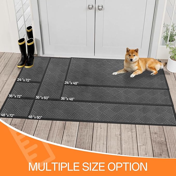 Indoor Outdoor Door Mat, 4’x 2' Doormat for Entryway, Rubber Backing Non Slip Front Door Mat Outside Entrance, Super Absorbent Commercial Floor Mat for Home Office, Gray