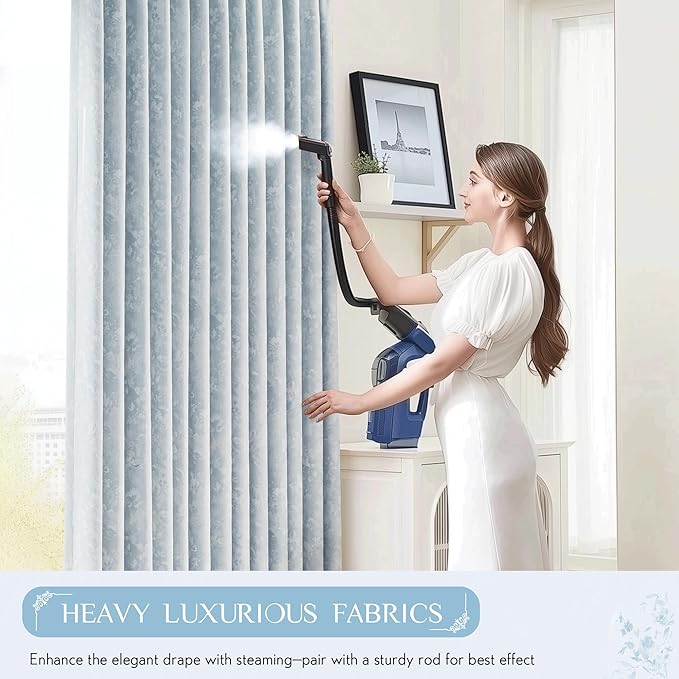 Beauoop Blue Floral Jacquard Blackout Curtains 72 Inches Long 2 Panels for Bedroom Living Room Chenille Flower Room Darkening Thermal Insulated Soundproof Rod Pocket Back Tab Window Drapes 52x72