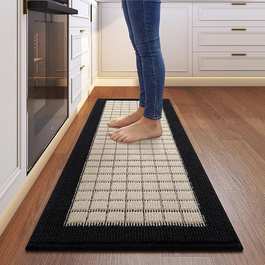 Kitchen Mats for Floor 17"x47", Non-Slip Washable Kitchen Rugs, Absorbent and Stain Resistant Kitchen Rug, Durable Comfortable Rugs for Kitchen, Hallway, Laundry & Sink, Black