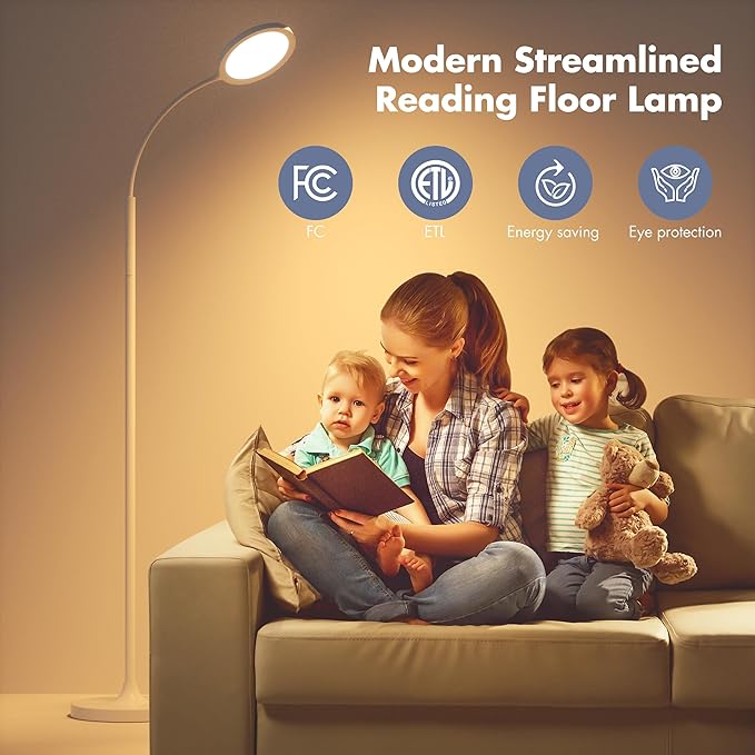 Cream White Floor Lamp,Super Bright Dimmable LED Lamps for Living Room, Custom Color Temperature Standing Lamp with Remote Push Button, Adjustable Gooseneck Reading Floor Lamp for Bedroom Office