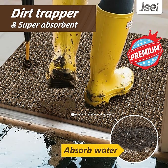 JSEI Dirt Trapper Door Mat 24"x60" Non-Slip Washable Entrance Mat, Dog Doormats, Absorbent & Fade-Resistant Floor Mats, Low Profile Welcome Mats for Entryway, Front Door, and Inside Entrance, Brwon