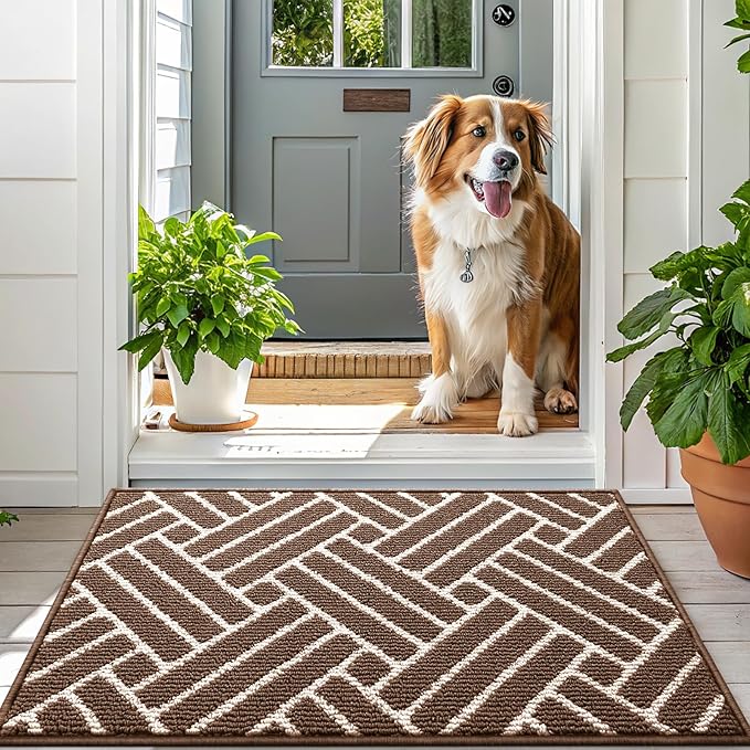 OLANLY Indoor Door Mat, 32x20 Inch, Dirt Resistant and Absorbent, Non-Slip Rubber Backing Floor Mats, Easy Clean Low-Profile Doormat for Entryway, Front Door, and Inside Entrance, Coffee