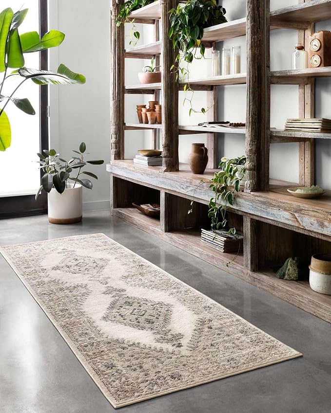Loloi Teagan Collection TEA-02 Oatmeal/Ivory 6'-7" x 9'-2" Area Rug, Large, Soft Neutral Rug, High-Traffic for Living Room, Bedroom, Home Office, Dining Area