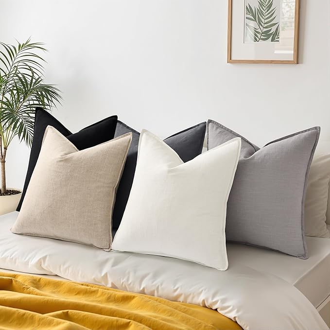 decorUhome Spring Decorative Linen Euro Sham Throw Pillow Covers 22x22 Inch Set of 2 Light Grey Pillow Covers with Flange Edges Soft Farmhouse Boho Accent Pillow Cases for Couch Bed Living Room