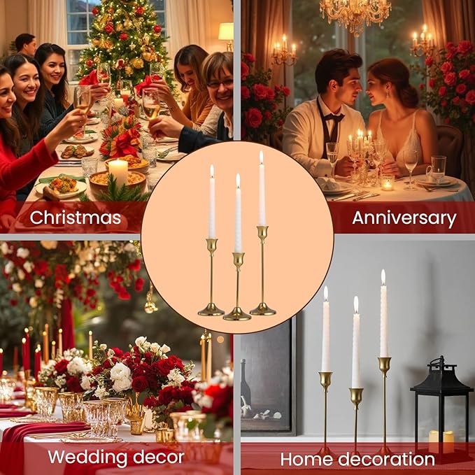 Gold Candle Holders Taper Candle Holder for Candlesticks, Tall Metal Candlestick Holders for Table Centerpiece, Home Decor, Fits 3/4 Inch Thick Candles (Gold, 2 Sets(6 Pcs))
