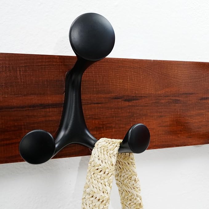 WEBI Coat Rack Wall Mount,24" Solid Wood Coat Hooks Wall Mounted Coat Hanger,16" Hole to Hole,Heavy Duty Hook Rack Rail,4 Triple Hooks for Hanging Coats,Jacket,Clothes,Hat,Backpack,Cherry