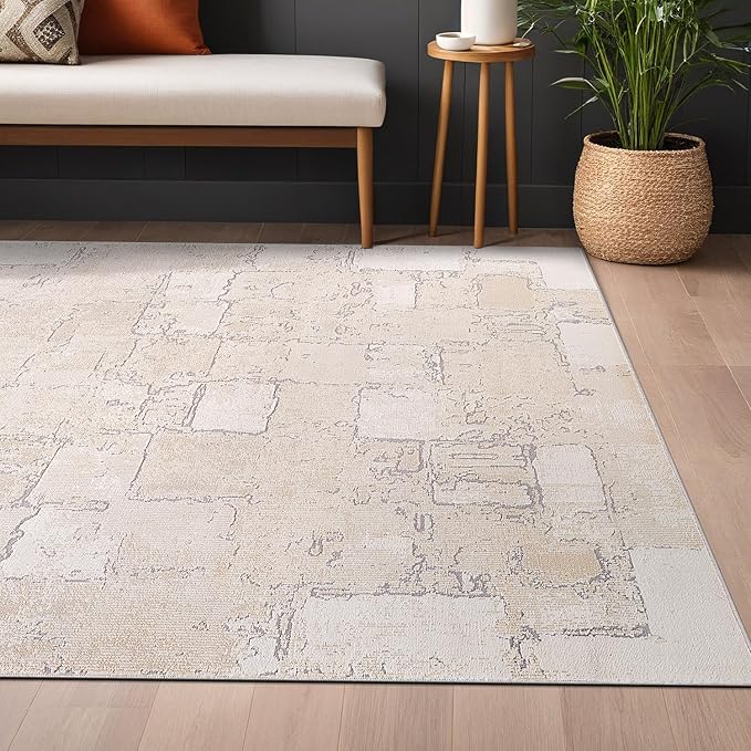 Beverly Rug Living Room Rug 5x7 Modern Luxury Ultra Soft Vintage Indoor Area Rugs for Kitchen Dining Room Stain Resistant Non Shedding Indoor Carpet Alfombras para Salas Modernas (5 x 7 Beige)