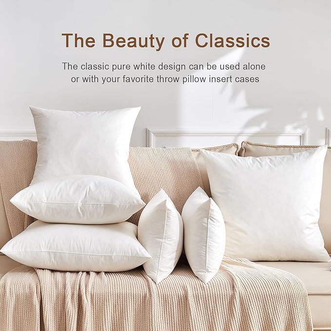 KUSNUG Organic Feather Down Throw Pillow Inserts (26x26 Inch, Set of 2) - 100% Cotton Shell, Filling of Feathers & Memory Foam, Euro Square Decorative Pillow Form Core for Couch, Sofa, and Bed