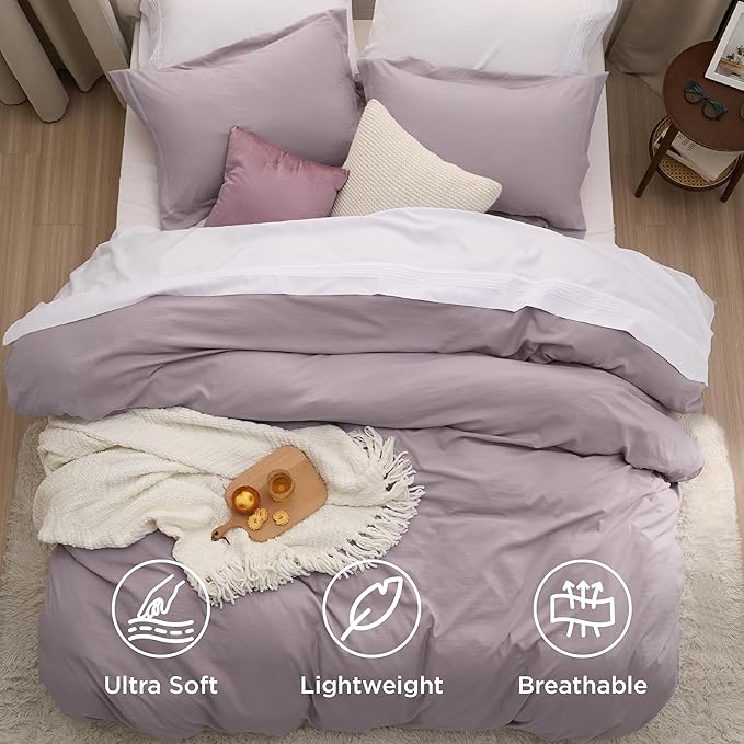 Bedsure Dusty Purple Duvet Cover Twin/Twin XL Size - 2 Pieces Prewashed Cotton-Like Extra Soft Bedding Set, Includes 1 Twin Duvet Cover 68x90 Inches with Zipper Closure & 1 Pillow Sham, No Comforter