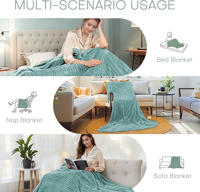 Electric Heated Blanket Queen Size 84"x90" with Cozy Flannel, 6 Heat Settings & 10 Hours Auto Off, Soft & Cozy Warming Throw for Home, Office, or Bed, Machine Washable, Bean Green