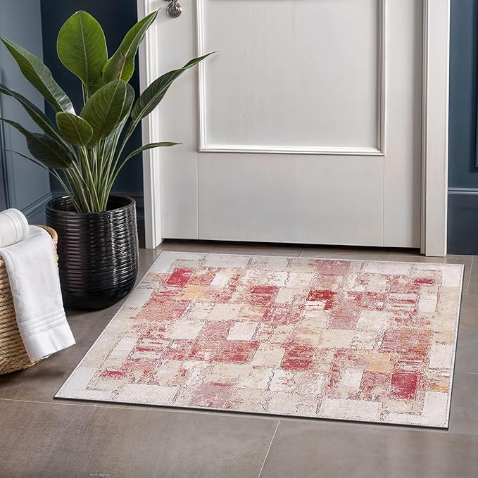 Beverly Rug Modern Abstract Entry Rug 2x3 Luxury Ultra Soft Vintage Indoor Area Rugs for Living Room Stain Resistant Non Shedding Indoor Carpet Alfombras para Salas Modernas (2 x 3 Pink)