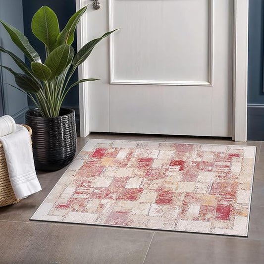 Beverly Rug Modern Abstract Entry Rug 2x3 Luxury Ultra Soft Vintage Indoor Area Rugs for Living Room Stain Resistant Non Shedding Indoor Carpet Alfombras para Salas Modernas (2 x 3 Pink)