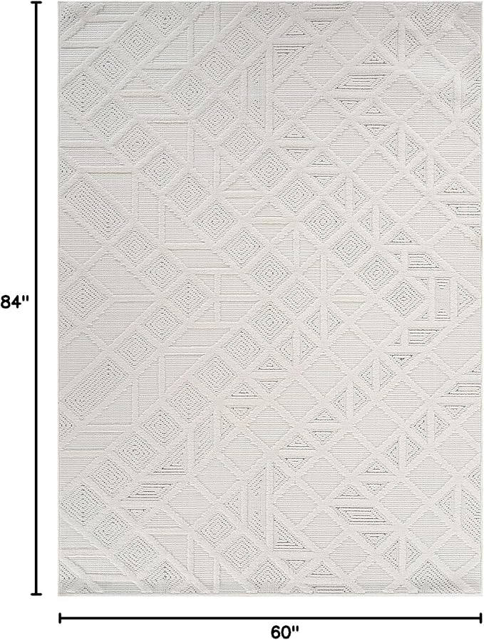 Luul Home Modern Micro Loop Indoor Area Rugs for Living Room Bedroom Kitchen Geometric Square White 5x7 Luxury Durable Low and High Pile Non-Shedding Stain Resistant Soft Area Carpet 5 x 7