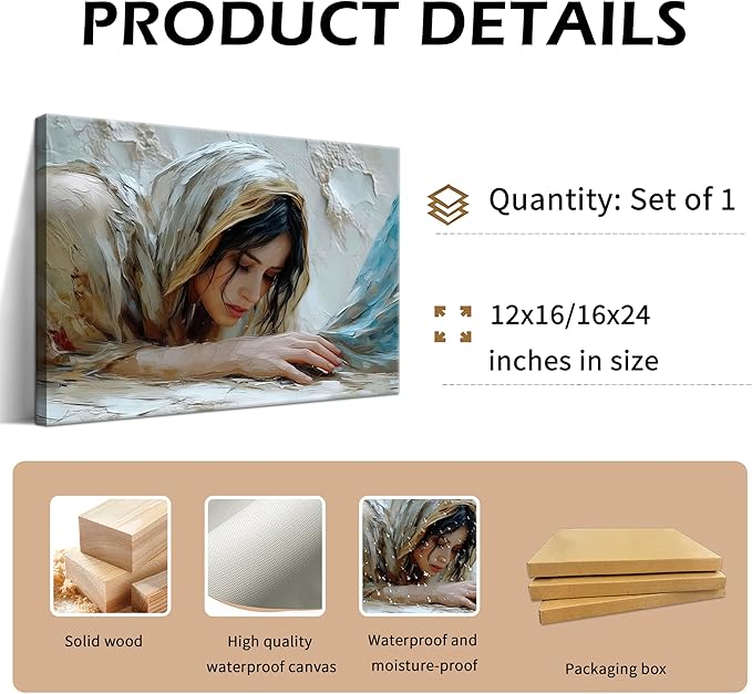 Christian Jesus Girl Canvas Wall Art, Jesus and Woman Wall Decor Paintings, Religion Bible Posters Prints Pictures Artwork for Church Living Room Bedroom Home Decor 16x24 Inch Framed
