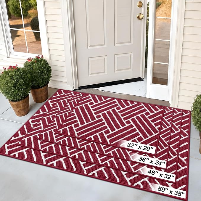 OLANLY Indoor Door Mat, 32x20 Inch, Dirt Resistant and Absorbent, Non-Slip Rubber Backing Floor Mats, Easy Clean Low-Profile Doormat for Entryway, Front Door, and Inside Entrance, Burgundy