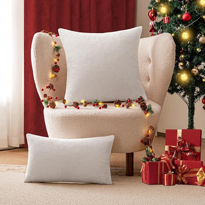 a moment Christmas White Chenille Throw Pillow Covers 20x20 Inch Pack of 2 Modern Decorative Throw Pillow Covers Farmhouse Cross Covers Home Decor for Sofa Bedroom Living Room