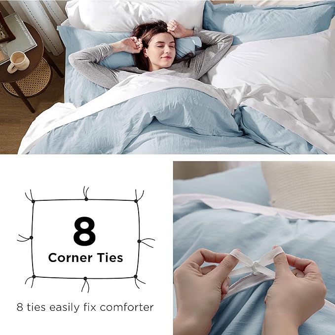 Bedsure Sky Blue Duvet Cover Twin/Twin XL Size - 2 Pieces Prewashed Cotton-Like Extra Soft Bedding Set, Includes 1 Twin Duvet Cover 68x90 Inches with Zipper Closure & 1 Pillow Sham, No Comforter