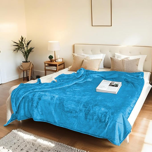 LUXIAN Electric Heated Blanket Twin Size 62"x84" -Flannel & Sherpa Fabric Dual-Sided, 6 Heat Settings & 1-10 Hours Auto Off, Machine Washable, Sea Breeze Blue