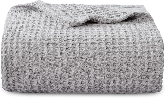 Bedsure Gentlesoft 100% Cotton Blanket Twin XL Size for College Dorm - Breathable and Soft, Waffle Weave Twin Blanket for Summer, Dorm Room Essentials, Grey, 66x90 inches