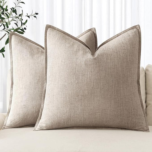 MIULEE Decorative Linen Pillow Covers 20x20 Inch Natural Linen Boho Farmhouse Neutral Couch Throw Pillows for Bed Pack of 2 Accent Modern Pillowcase Sofa Livingroom Home Decor