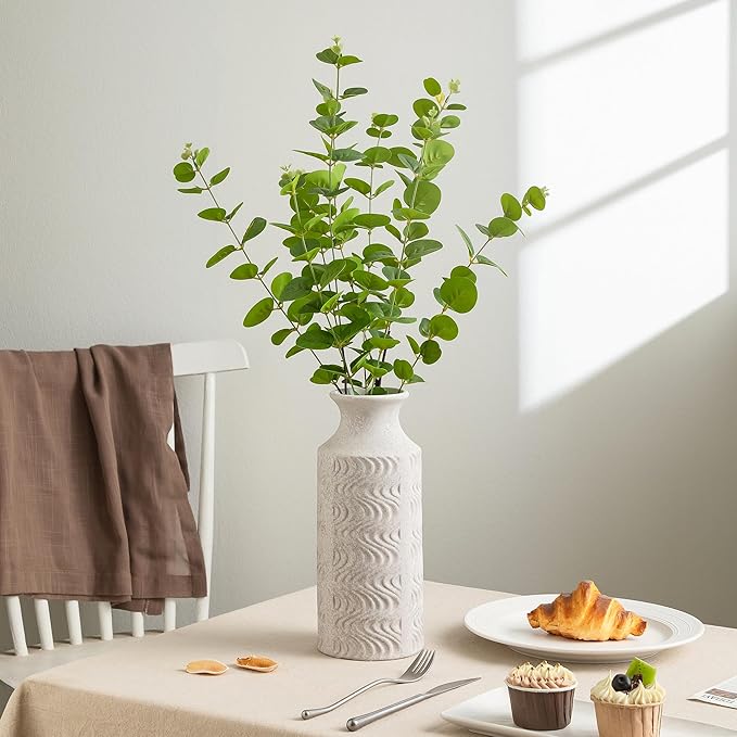 Ceramic Vases for Centerpieces - Large White Vase for Home Decor - 11 in Tall Rustic vase -Decorative Vintage Farmhouse Bud Vases for Table - Floral vases by Lyeec