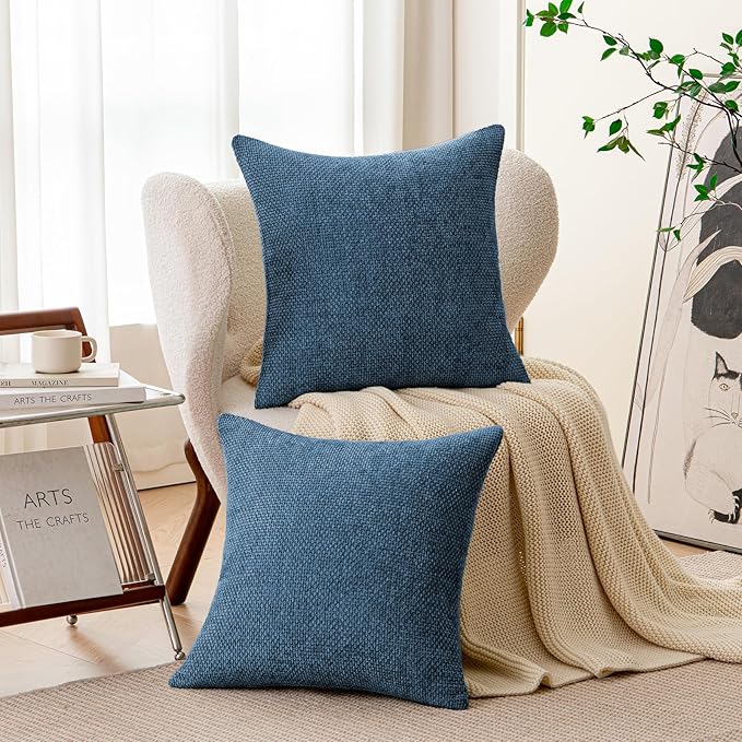 a moment Ocean Blue Chenille Throw Pillow Covers 16x16 Inch Pack of 2 Modern Decorative Throw Pillow Covers Farmhouse Cross Covers Home Decor for Sofa Bedroom Living Room