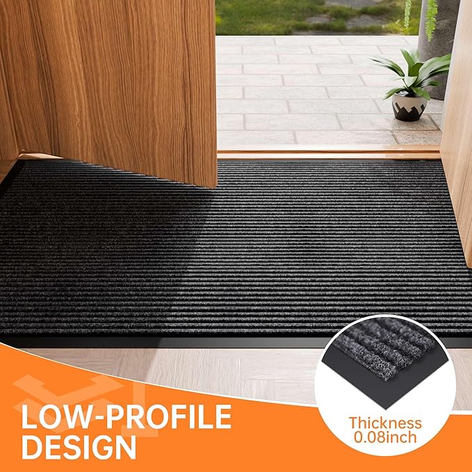 Indoor Outdoor Door Mat, 6’ x 3' Doormat for Entryway, Rubber Backing Non Slip Front Door Mat Outside Entrance, Super Absorbent Commercial Floor Mat for Home Office, Grey