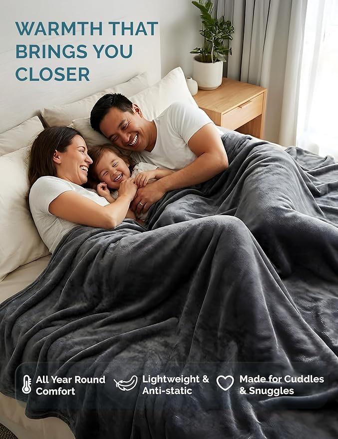 Casa Platino Fleece Blanket Queen Size – 300 GSM Charcoal Grey Fleece Throw for Bed or Couch – Soft Cozy Warm Holiday Bed Blanket for Winter, Fuzzy Plush Elegant Gifts for Men & Women - 90x90 Inch