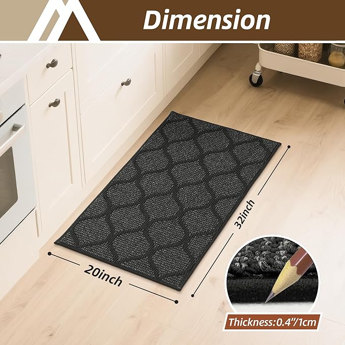 COSY HOMEER Kitchen Rug Non Slip Washable 20"x32", Absorbent Kitchen Mats for Floor, Runner Rugs for Kitchen Floor, 100% Polypropylene Kitchen Sink Rug (Dark Grey)