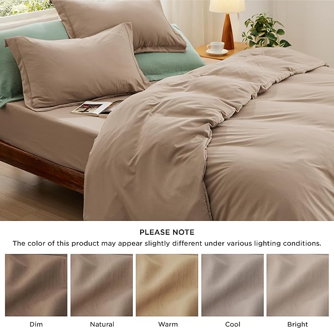 Bedsure Duvet Cover King Size with Fitted Sheet - 4 Pieces Prewashed Cotton-Like Extra Soft Bedding Set, Includes 1 Duvet Cover 104x90 Inches, 2 Pillow Shams, 1 Fitted Sheet, Deep Beige