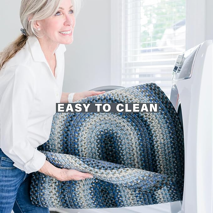 Juniper Blue Braided Oval Rug 20"x30" - Indoor Outdoor Washable - Coastal Country Decor for Kitchens and Entryways - Beautiful, Durable, Reversible, Pet Friendly and Soft