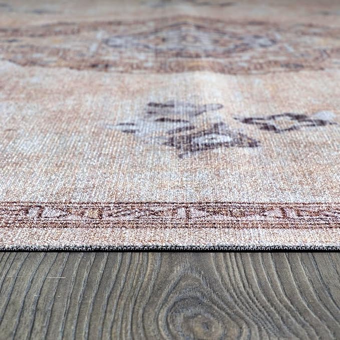 Beverly Rug Non Slip Rugs 6x9 Boho Medallion Floral Non Skid Rubber Backing Easy Silk Soft Area Rug for Living Room Easy to Clean Non Shedding Kitchen Bedroom Indoor Carpet (6 x 9 Beige - Brown)