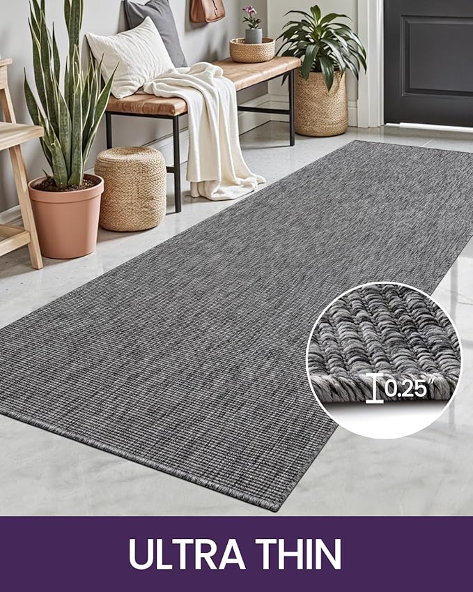 DEXI Hallway Runner Rug 3.3x8, Woven Braided Farmhouse Runner Carpet Indoor, Absorbent Thin Long Entryway Runners for Kitchen, Laundry Room, Patio Entrance, Dark Grey