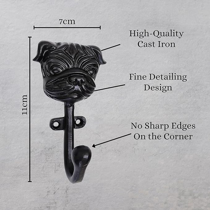 Set of 3 Cast Iron Dog Shape Coat Hooks Wall Art Decor-Dog Shape Hangers and Key Holder-Clothes Rack and Backpack Hanger-Coat Hooks Home Decor for Storage, Living Room, Hallway, Office