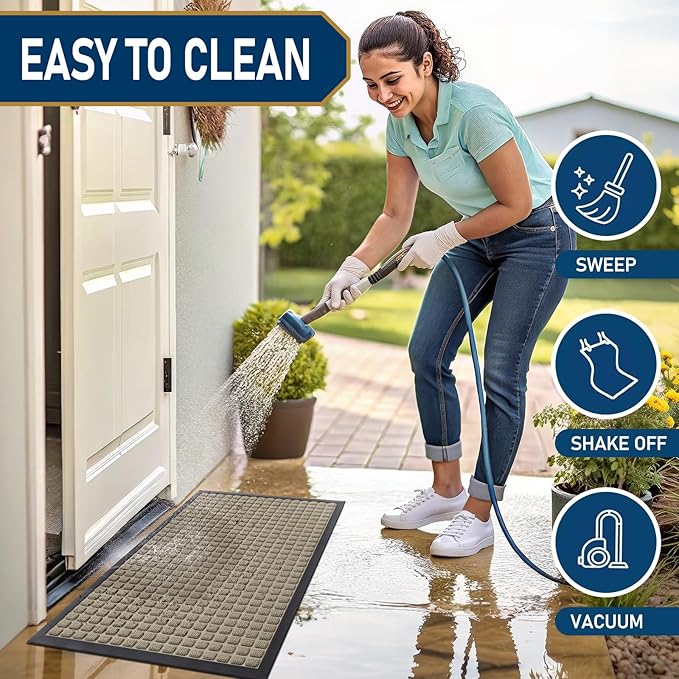 Smiry Front Door Mat Outside Entrance, Heavy Duty Natural Rubber Doormat, Non Slip, Trap Dirt and Moisture, Easy Clean, Low Profile Welcome Floor Mats for Indoor Outdoor Entry, 29.5x17 Inch, Beige