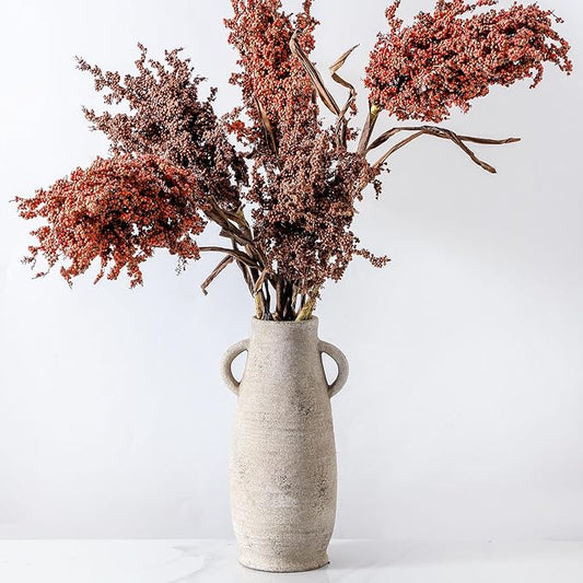 Ceramic Rustic Farmhouse Vase, Distressed Decorative Flower Vase for Home Decor, Ideal Shelf Decor, White Boho Vase for Living Room Bedroom Kitchen Office Decor Centerpiece Table Decorations