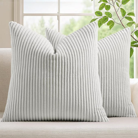 Mecatny Corduroy Decorative Throw Pillow Covers 24x24 Set of 2 for Sofa Living Room, Soft Neutral Boho Couch Pillow Covers for Home Decor, Grey