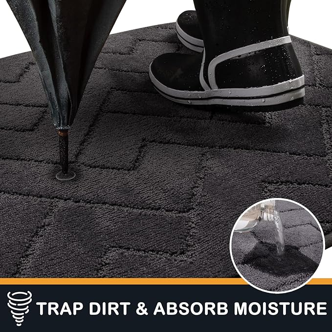 PURRUGS Dirt Trapping Door Mat 32" x 70", Non-Slip Machine Washable Entry Rug, Dog Doormat, Indoor Front Door Mat, Super Absorbent Entryway Rug for Muddy Shoes & Paws, Charcoal